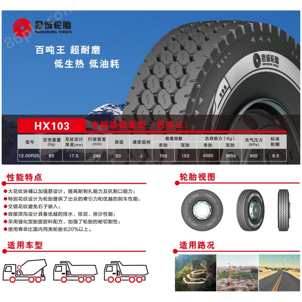 HX103型重载轮胎-百吨王性能特点